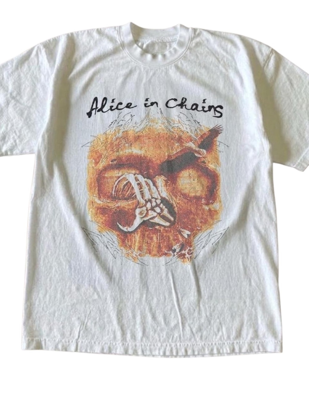 Gildan White Alice in Chains Orange Skull Graphic Tee, Gift For Her, For Him
